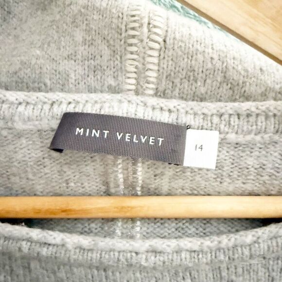 MINT VELVET | Alpaca Blend Gray Jumper Off White Damask Medallion | Size 14 - Picture 7 of 9